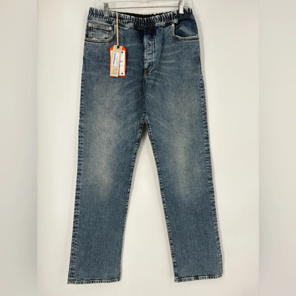 HERON PRESTON Elastic Band Jeans Ex-Ray Washed Indigo Size 32 - Picture 4 of 13